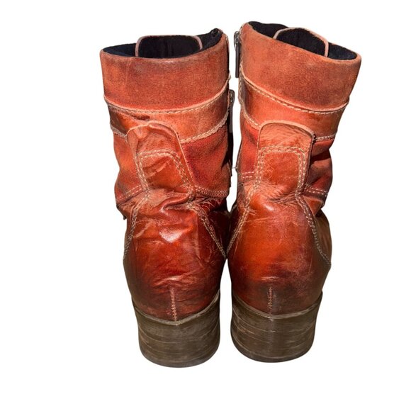 Dromedaris Womens Kara Scrunched Red Cognac Leather Suede Boot 9 Boho Bootie - Picture 9 of 13